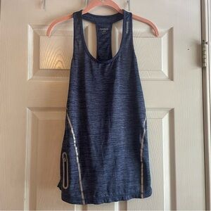 Reebok Medium Blue Silver Reflective Racerback Tank Top Zipper Pocket